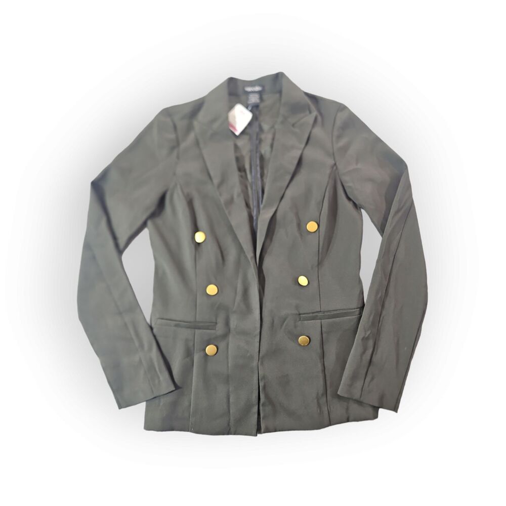 Sloosh Hunter Green Jacket M Polyester Knit Fabric Lined Collared Gold Buttons